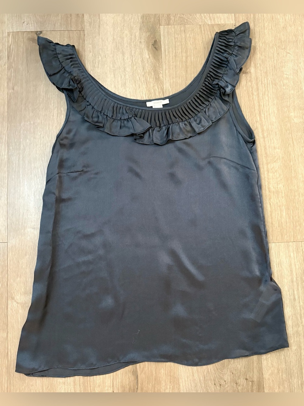 Women’s J. Crew Black Ruffled Neckline Silk Top - Size 0